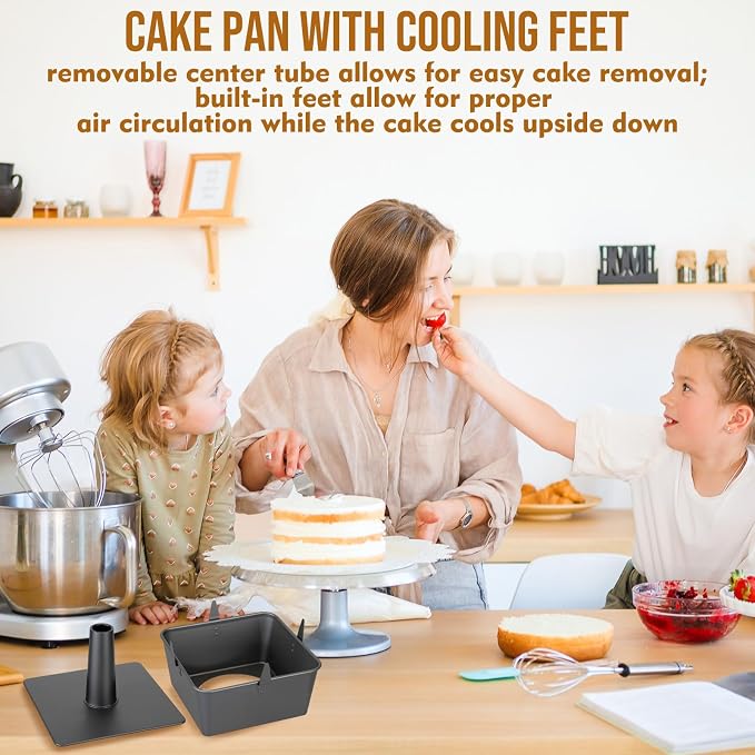 Vesici 10 Inch Square Tube Cake Pan with Cooling Feet Angel Food Cake Pan with Removable Bottom Non-stick Aluminum Alloy Pans for Baking Pound, Chiffon Cakes(Black)