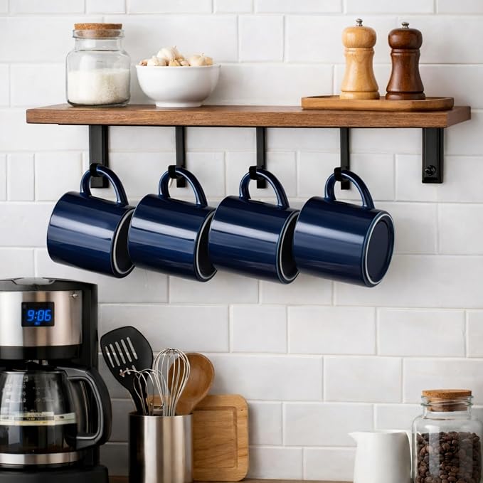 GBhome 14 OZ Coffee Mugs Set of 6, Stackable Ceramic Mugs for Men, Women, Modern Coffee Cups for Latte,Cappuccino,Hot Cocoa. Dishwasher & Microwave Safe, Navy Blue
