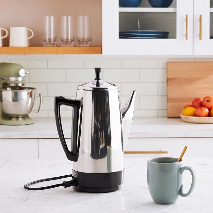 Presto 02811 Stainless Steel Electric Coffee Percolator - 12-Cups,Easy-Pour Spout,Stay-Cool Handle,Make 2-12 Cups,(Pack of 2)