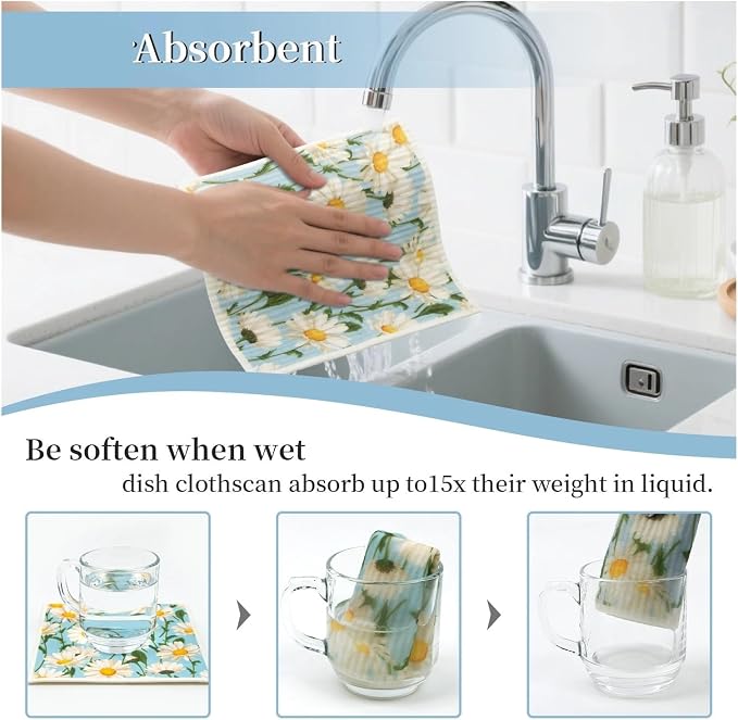 Reusable Kitchen Cleaning Cloth, Cellulose and Cotton Towel(6pcs)