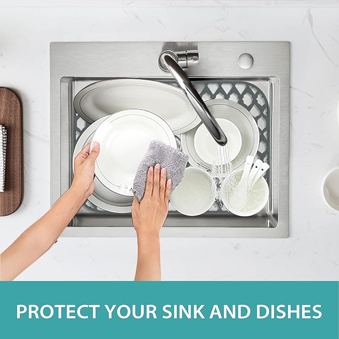 SAMSIER Silicone Sink Protectors Mats (13x11 & 14x12 & 16x12 & 18x16 & 19x14 & 21x16 & 22x13 & 25x16 & 26x14 & 28x14 & 30x16) for Bottom of Kitchen Sink (19”x14”, Rear Drain)