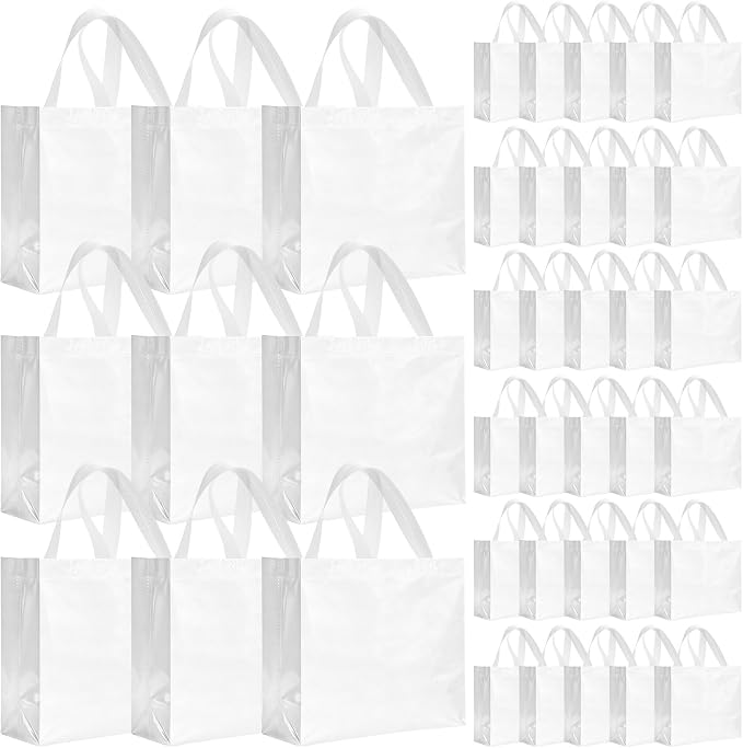 Eccliy Reusable Gift Bags Set Glossy Grocery Gift Tote Bag with Handle for Wedding, Bridal Shower, 4th of July, Summer Event(12 x 11 x 4.7 I Inch,White,80 Pcs)