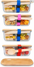 Glass Food Storage Containers with Bamboo Lids, Airtight Containers, Non Toxic Food Storage, Eco Friendly Fridge Storage Containers Includes Elastic Bands and Utensils (4 Count)