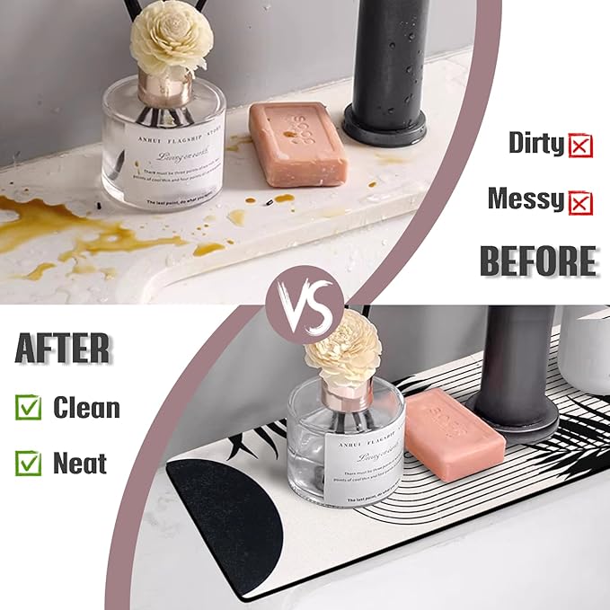 Sink Faucet Absorbing Mat, 2 Pack Drying Mat Around Faucet Sink Splash Guard Behind Faucet Sinkmat For Kitchen Bathroom Island Rv 15 * 5.5 Inch (38 * 14 cm)