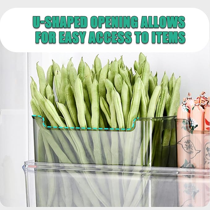 2/4/6/8 Pcs Crystal Clear Freezer Storage Bins, Freezer Organizer Bins, Clear Plastic Bins, Stackable Kitchen Cabinet Organizer with Handles for Frozen Food, Meat & Veggies (8, Transparent, L)