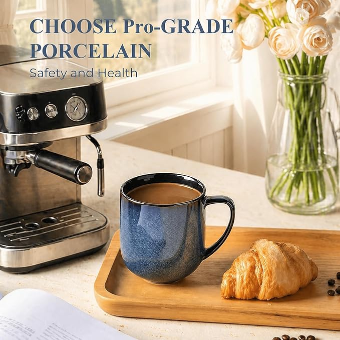 LERATIO 12OZ Ceramic Coffee Mugs Set of 6, Large Porcelain Coffee Cups With Large Handle For Latte,Cappuccino,Milk,Cocoa,|Dishwasher&Microwave Safe Mug Sets,Ideal for Man,Woman,Dad, Mom-Blue