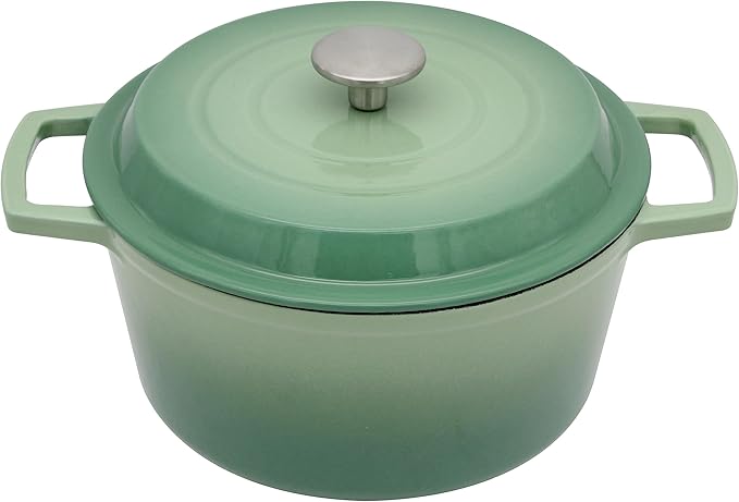 NNWsystems 4.2 Quart Cast Iron Dutch Oven with Lid - Enameled Non-Stick Interior, Oven Safe to 500°F, Multi-Stovetop Compatible - Pine Green