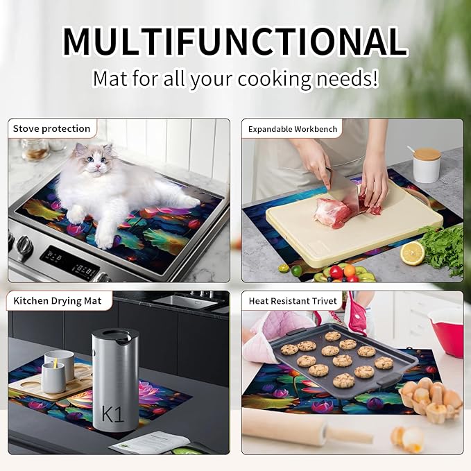 Decorative Electric Stove Top Covers, Heat Resistant Silicone Stove Cover Mat, Stove Top Protectors for Electric Flat Glass Stoves, Adds Extra Counter Space for Small Kitchens and Apartments