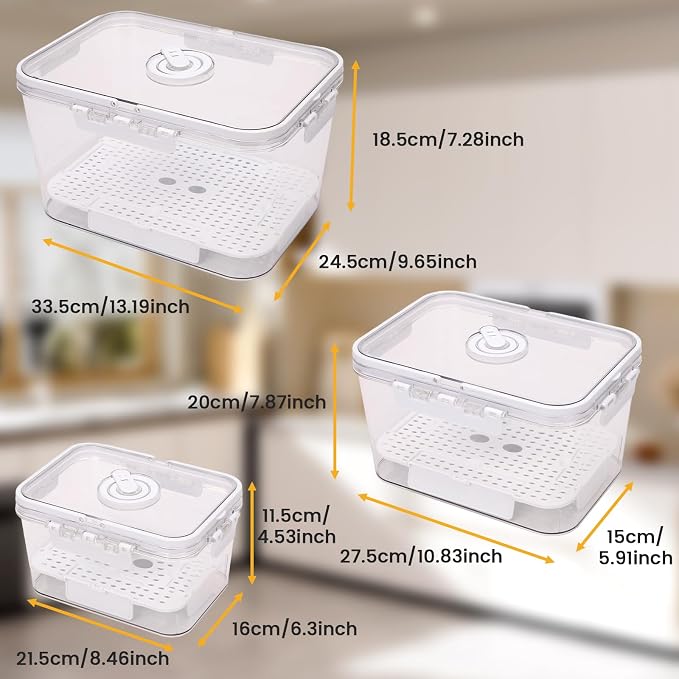 3 Pack Airtight Plastic Food Fruits Storage Container, BPA-Free, Portable Large Clear Container with Lid for Toast,Cookies,Fruits,Vegetables and Meat,Suitable for Refrigerator,Kitchen,Home,Picnic.