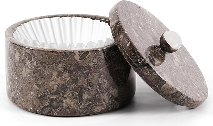 Marble Coffee Filter Holder – 6 inch Handmade Oceanic Coffee Filter Holder with Lid, Storage Organizer for Kitchen Countertop & Bar Decor