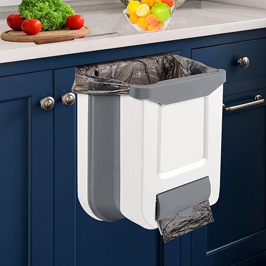 10l Wall-Mounted Kitchen Cupboard Trash Can, Collapsible Food Waste Bin for Cabinets, Ideal for Campervans, Bathrooms, and Motorhomes White