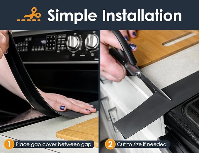 Linda’s Essentials Silicone Stove Gap Covers (2 Pack), Heat Resistant Oven Gap Filler Seals Spaces Between Stovetop and Counter, Easy to Clean Stove Side Guard (30 Inches, Black)