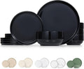 Vase and Vessel Ceramic Dinnerware Set, 12-Piece Service for 4, Soup Bowls (31.5 oz), Salad Plates (7.5"), Dinner Plates (10.5"), Round, Microwave and Dishwasher Safe, Black, Cambridge Classics