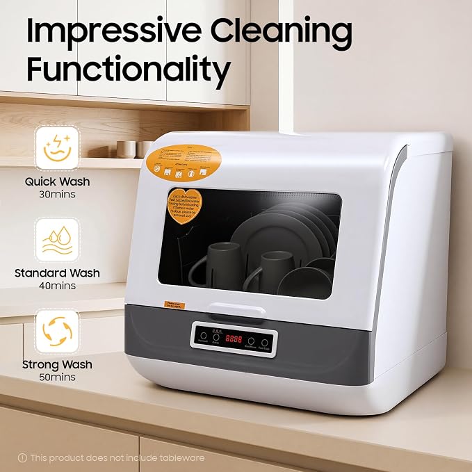 Washing Dishes Machine, Portable Countertop Dishwashers, 17.72x15.75x17.3in Compact Dishwashers With 2 Gal Water Tank & Inlet and Outlet Hose, 3 Programs, 360° Rotating Spray, Practical Filter, White
