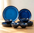 4-piece set, ceramic, natural active glaze plate and bowl set, microwave and dishwasher compatible tableware set, shatterproof and scratch resistant dinner set, irregular edge design, blue