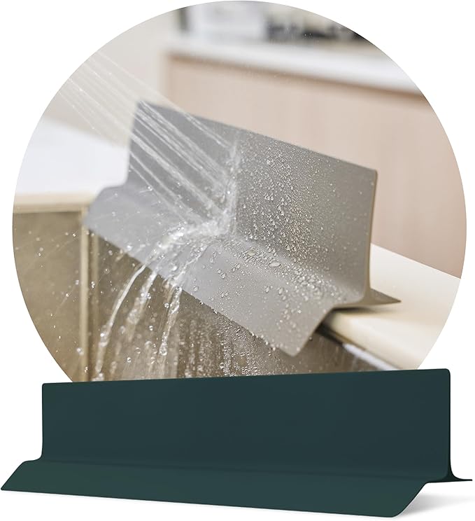 DEARCUS Kitchen Sink Splash Guard 19.7 inches - Soft Silicone Water Shield, Strong Suction Non-Slip, Dishwasher Safe and Easy-to-Clean for Mess-Free Cooking and Dishwashing (Deep Green)