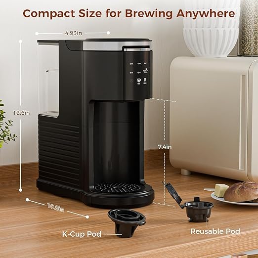 Electactic Single Serve Coffee Maker, 2 in 1 Coffee Machine for K-Cup & Ground Coffee, 6 to 14oz Brew Sizes, Pod Coffee Makers with 40oz Removable Water Reservoir, LCD Screen, Self-cleaning, Black