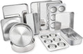 TeamFar Stainless Steel Bakeware Set of 11, Toaster Oven Baking Pan Set, Lasagna Pan, Square & Round Cake Pan, Loaf Pan & Muffin Pan, Healthy & Heavy Duty, Dishwasher Safe & Smooth