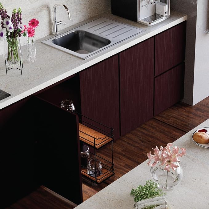 Home Zone Living Pull Out Kitchen Cabinet Organizer with 2 Tiers of Storage for Easy Access, 7.5”W x 20”D, Matte Black with Dark Brown, Virtuoso Collection
