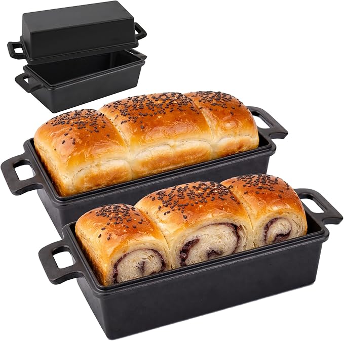 9×5 Inch Cast Iron Loaf Pans with Lids Even Heat Distribution for Baking Bread, Non-Stick Bread Pans for Homemade Sandwich and Sourdough Bread