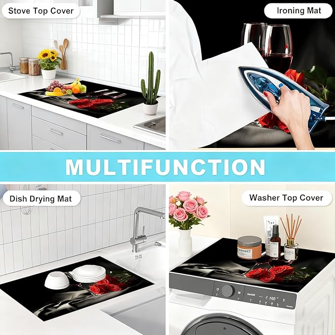 Stove Top Cover 28.3x 20.5 inches Elegant wine glass Stove Top Covers Pad Glass Flat Top Stove Mat for Kitchen Fit Under Coffee Maker Pot Water Absorbent Mat Diatomite(wine glass)