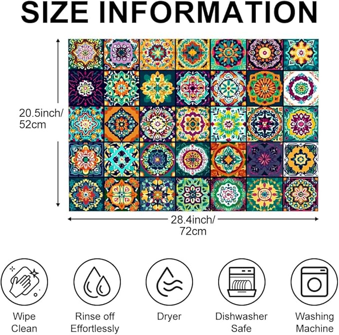 Stove Top Cover for Electric Stove 28.35 x 20.47 Inch Non Slip Stove Mat Colorful Mosaic Tile Glass Cooktop Protector Kitchen Counter Mat