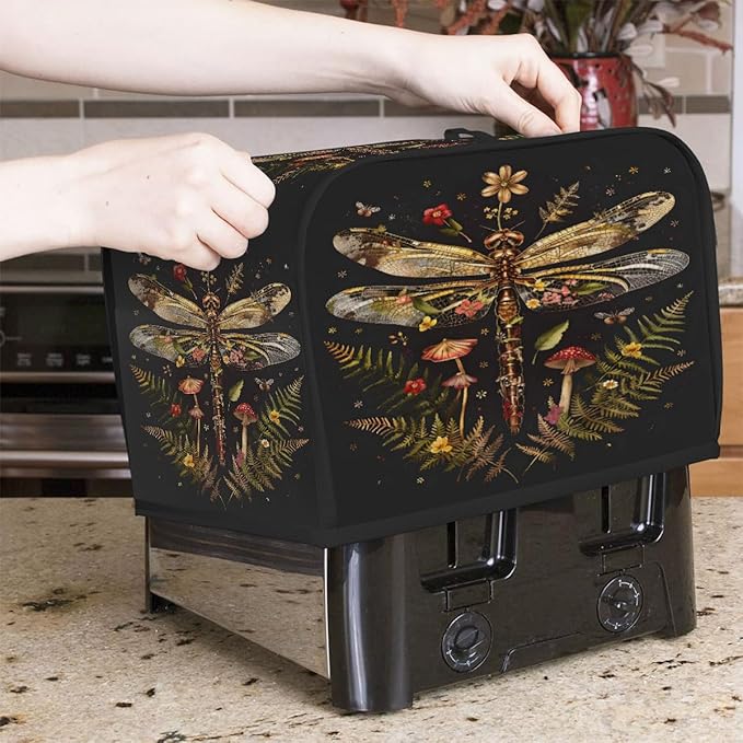 Animal Dragonfly Flower Toaster Cover 4 Slice Dust and Fingerprint Protection Toaster Bread Maker Covers Washable Kitchen Small Appliance Covers for Kitchen Accessories Decor Bakeware Women Gift