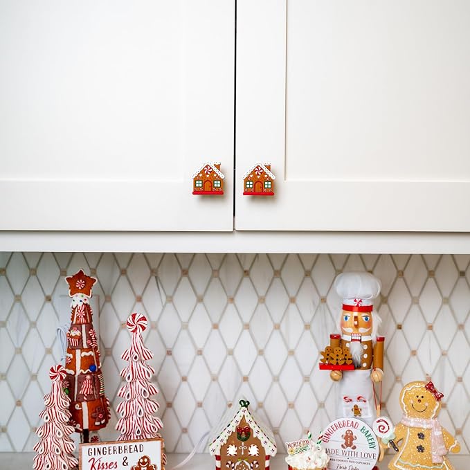 Knobēz: Decorative Knob Covers - Gingerbread House - 12pk - Stretch Over Hardware Decorations, Holiday-Winter-Christmas, Kitchen-Bathroom-Dresser-Home