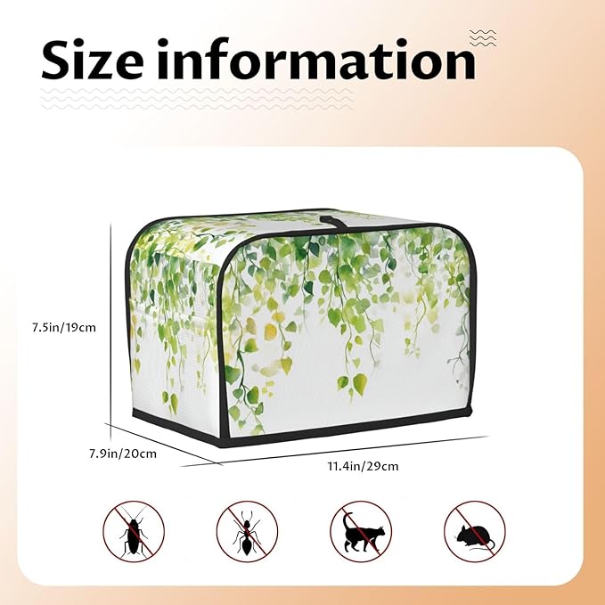 2 Slice Toaster Cover for Kitchen Watercolor Botanical Leaf Boho aterproof and Dustproof Toaster Dust Cover with Side Pockets Decorative Universal Cover for Wide Slot Toasters and Small Appliances