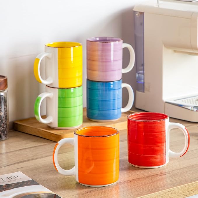 vancasso Bonita Ceramic Coffee Mug Set of 6,16 Oz Coffee Cups with Large Handle for Tea,Latte,Cappuccino,Milk,Cocoa,Dishwasher&Microwave Safe(Color)