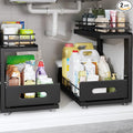 Under Sink Organizer Upgrade To Professional Rails,2-Tier Dual Pull Out Cabinet Storage,Height Adjustable Slide Out Drawers For Bathroom Kitchen,2 Pack-14.5"Dx12.8"-16.9"H,Black