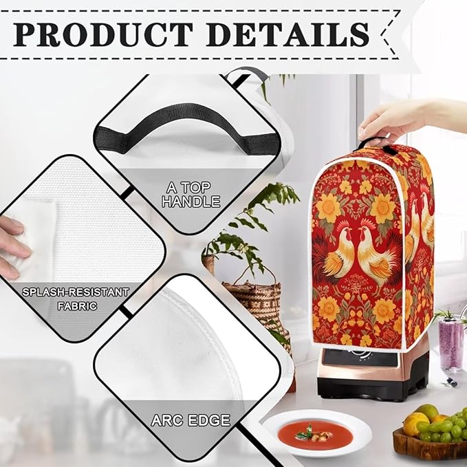 Rooster Dust Cover Kitchen Blender Cover Flower Washable Toaster Bread Maker Dustproof Cover Kitchen Appliance M