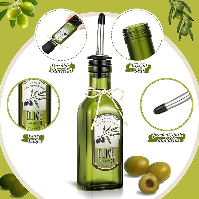 Honeydak 20 Pcs 5 oz Mini Glass Olive Oil Bottles with Pourers Sticker Glass Olive Oil Dispenser Vinegar Dispenser Set Empty Sauce Condiment Bottles for Christmas Kitchen Gift