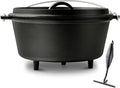 Pre-Seasoned Cast Iron 10QT Camp Dutch Oven with Lid, Large Camping Dutch Oven Pot, incl. Lid Lifter - Dual Handles - for Outdoor Campfire, Grill, Oven&Stovetop Cooking - Black