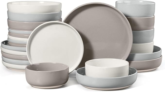 HaWare 24-Piece Plates and Bowls Set for 6, Stoneware Dinnerware Sets with Pasta Bowl, Dishes Set for Home Restaurant, Speckled Multicolor