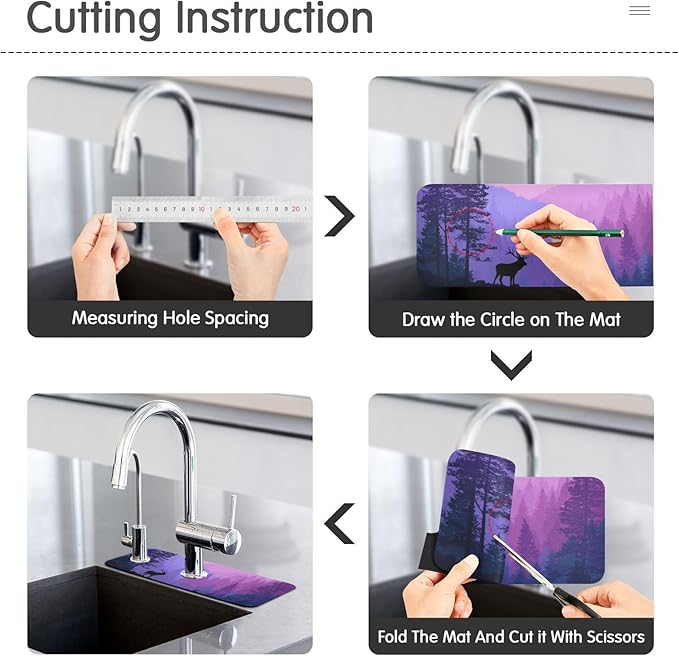 Kitchen Sink Splash Guard 1 PC 14.7 Inch Sink Faucet Mat Splash Guard for Bathroom Countertop Water Absorbent Foldable Cuttable Soft Washable Purple Stag Mountains and Forest