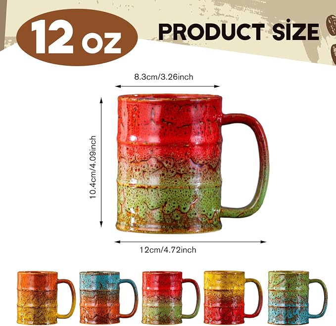 Coffee Mugs Set of 4,12 Oz Coffee Cups Ceramic, Perfect for Office Family Gatherings - Dishwasher and Microwave Safe (4, Red and Green)