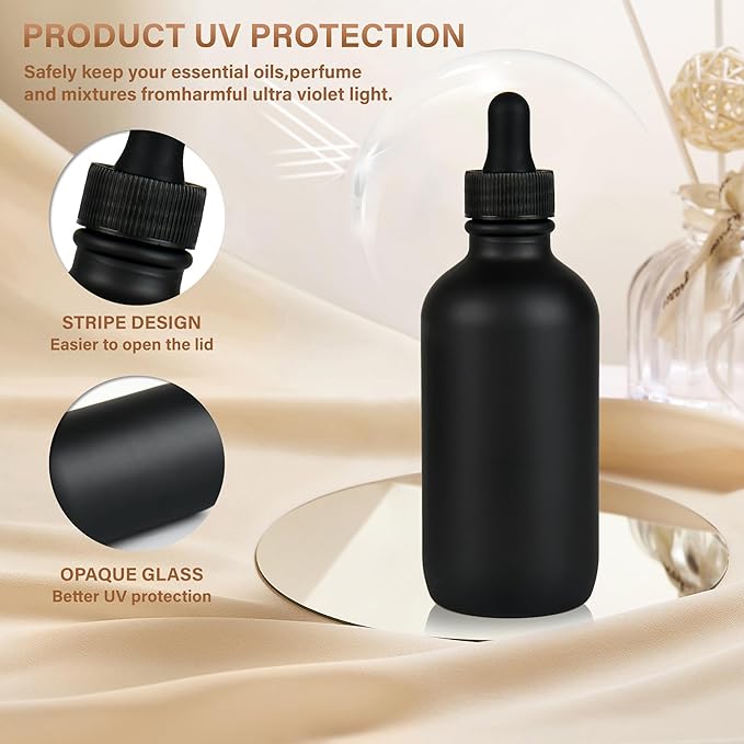 NOOEEISS 4oz Black Glass Eye Dropper Bottle - 4 Pcs Tincture Bottles With Leak-Proof Design, Pretty Finish, Stronger Suction for All Kinds of Mixed Liquids