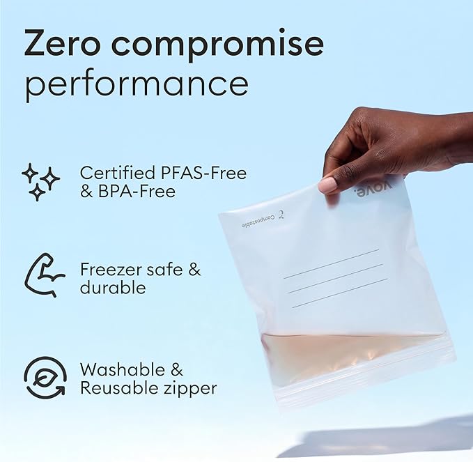 Vove Compostable Gallon Bags 30 Ct – PFAS-Free, BPI Certified, Freezer Safe with Airtight Seal for Meal Prep & Bulk Storage, Plant-Based