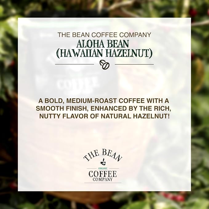 The Bean Organic Coffee Company Aloha Bean (Hawaiian Hazelnut), Medium Roast, Whole Bean Coffee, 16-Ounce Bag