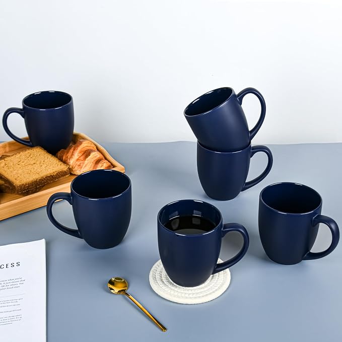 BYCNZB 16oz Coffee Mugs Set of 6, Large Ceramic Modern Coffee Mugs With Handle For Tea,Latte,Cappuccino,Cocoa. Dishwasher.Microwave Safe (Matte Blue)