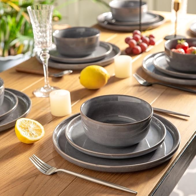 AmorArc Stoneware Dinnerware Sets,Round Reactive Glaze Ceramic Plates and Bowls Sets,Highly Scratch Resistant | Microwave & Dishwasher Safe,Service for 8 Dishes Set (24pc)