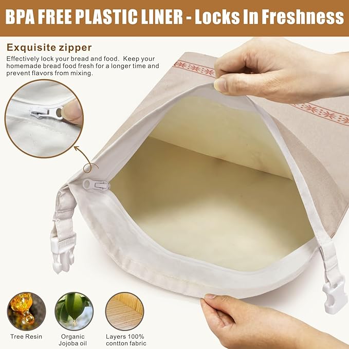 Mosucoirl Beeswax Bread Bags 2 Pack, Reusable Bread Storage Boxes for Homemade Sourdough, Cotton Food Bags Loaf Containers to Keep Fresh Large