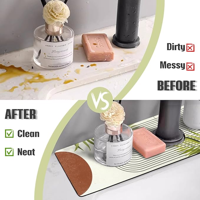 Sink Faucet Absorbing Mat, 2 Pack Drying Mat Around Faucet Sink Splash Guard Behind Faucet Sinkmat For Kitchen Bathroom Island Rv 24 * 5.5 Inch (60 * 14 cm)