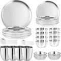 Stainless Steel Dinnerware Set of 32 Pcs (Dinner Plates, Cups, Dishes, Bowls) Metal Dinnerware Sets, Dishwasher Safe, Reusable Dinner Set for Home Kitchen Camping - Service for 4