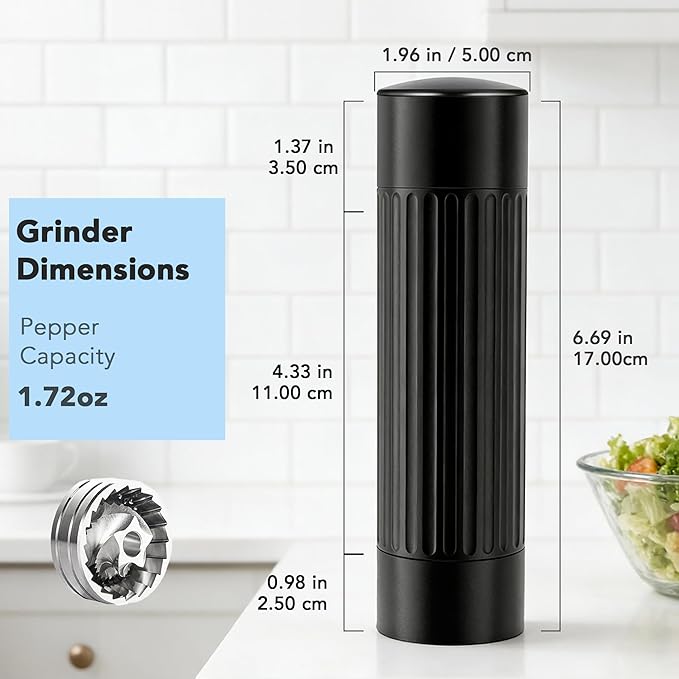 Pepper Mill Grinder, Professional Grade Heavy Duty Metal Manual Pepper Mill, Refillable High Output Heavy Duty Pepper Grinder with Adjustable Coarseness, Stainless Steel Burrs Easy Grinding