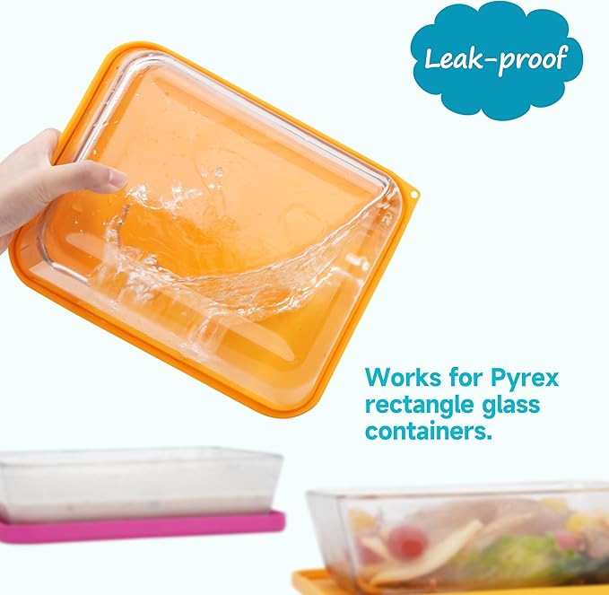 11 Cup Rectangle Silicone Storage Cover Lids Replacement for Pyrex 7212-PC Glass Bowls, (Container not Included) 2 Pack, Microwave, Dishwasher and Freezer Safe