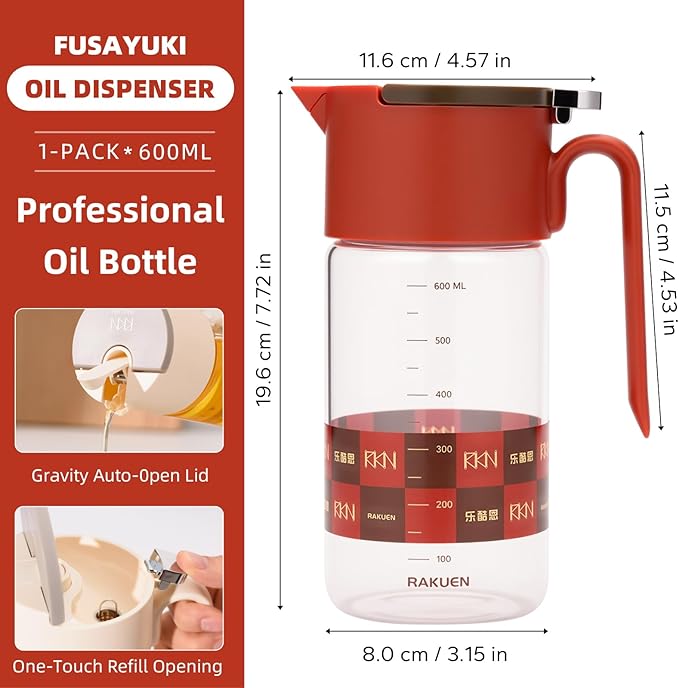 20oz/600ml Glass Olive Oil Sprayer for Cooking – 2 in 1 Olive Oil Dispenser Bottle for Kitchen Gadgets and Air Fryer Accessories, Salad, BBQ (Red)