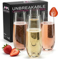 Bravario Unbreakable Stemless Plastic Champagne Flutes | Shatterproof 100% Tritan Plastic Glasses | Reusable | BPA-free | 8.5 oz, Set of 4