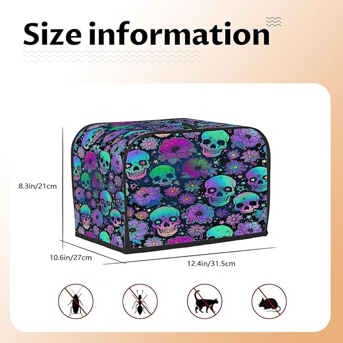 Skull Colored Cool 4 Slice Toaster Cover Dust And Fingerprint Bread Maker Cover Bakeware Protector Washable Appliance Covers Kitchen Accessories For Home Kitchen Women Gift
